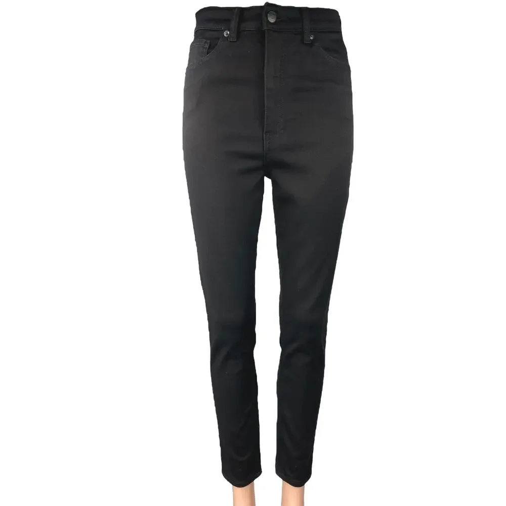 Monki Women's Black Skinny High Rise Button Stretch Denim Jeans Pants Size 29
